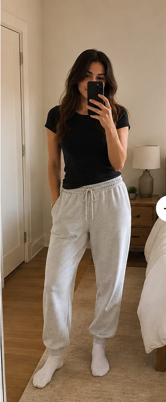 A person taking a mirror photo at home
