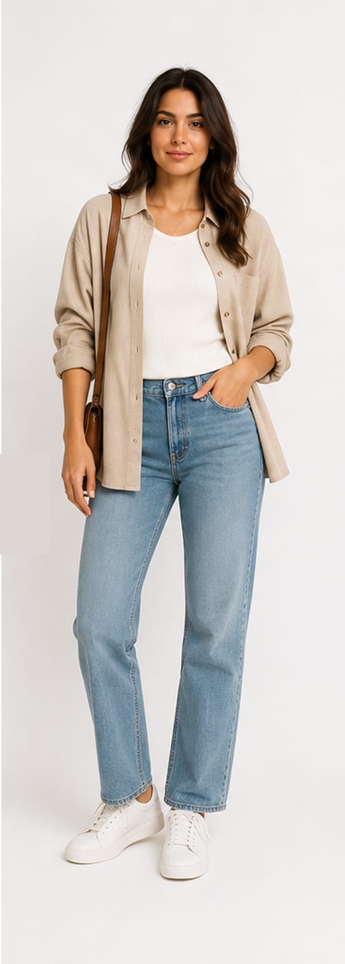 The same person styled in an everyday look